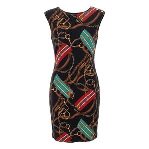 Lauren Ralph Lauren Dress Equestrian Horsebit Brown Black Cotton Modal Medium